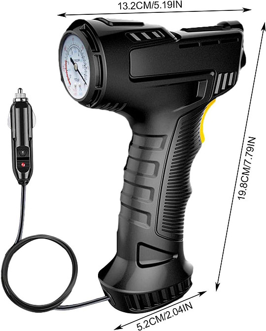 Портативний провідний компресор для шин 120 Вт, швидкий 12V насос, з манометром і LED-ліхтарем Київ - фото 7