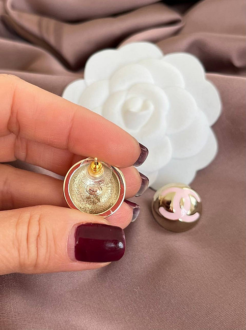 Сережки Шанель позолота 18К з рожевим логотипом Одеса - фото 8