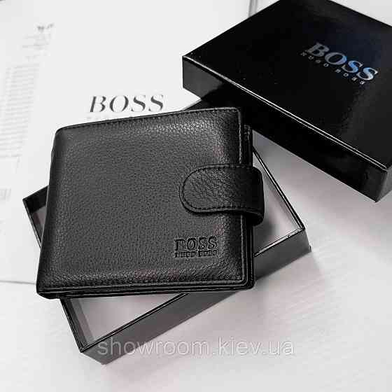 Мужское брендовое портмоне из натуральной кожи на кнопке Boss (6605) Киев