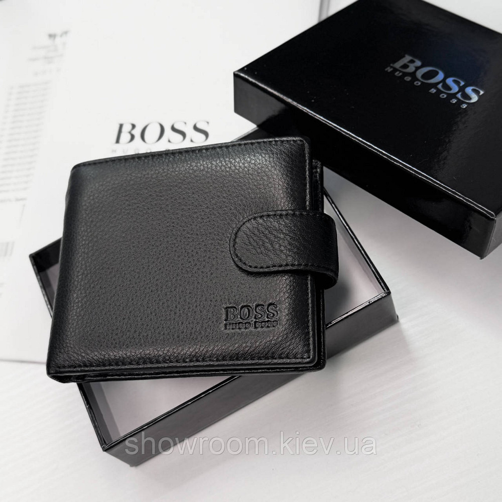 Мужское брендовое портмоне из натуральной кожи на кнопке Boss (6605) Киев - изображение 2