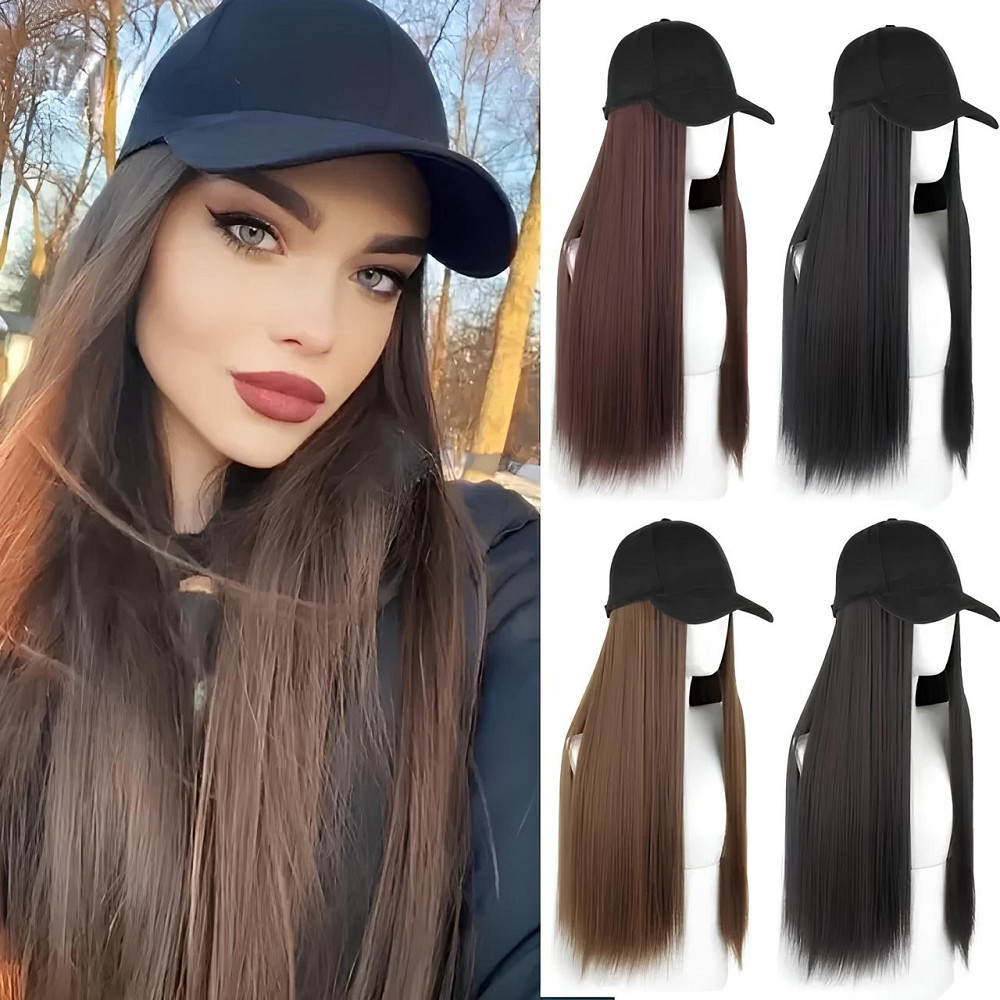 Довга перука коричнева RESTEQ - 80см, пряма, з чорною кепкою, косплей, аніме Київ - фото 3