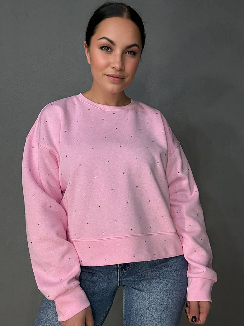 Свитшот женский W 2950 oversize с россыпью камней, розовый, one size Киев - изображение 15