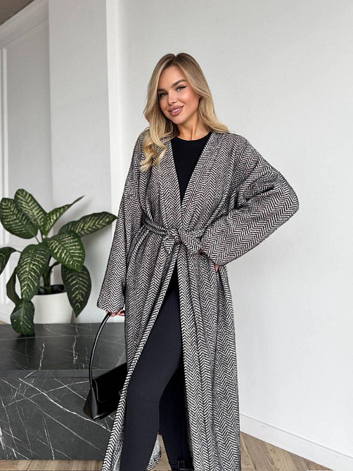 Жіночий трендовий довгий кардиган з поясом та кишенями Одеса - фото 1