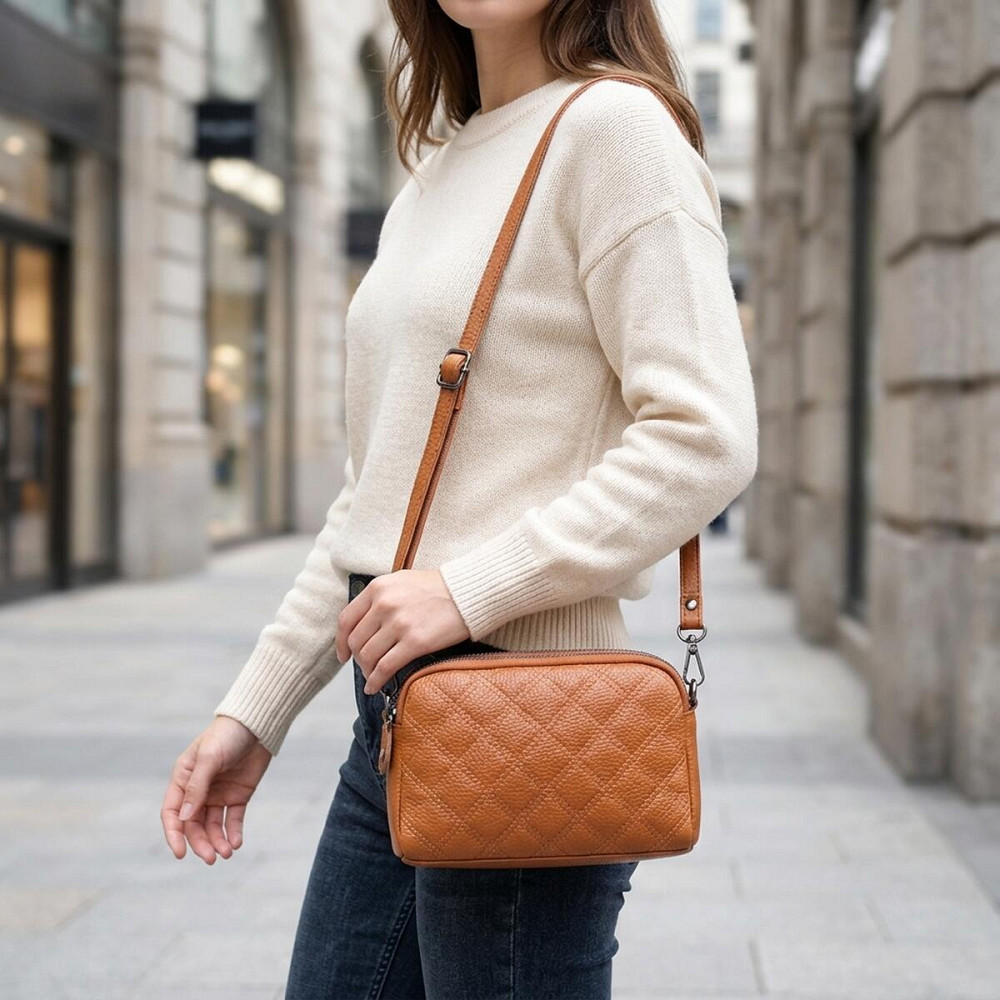 Стильная женская сумка прошита ромбами на лицевой стороне из натуральной кожи Vintage 22809 Рыжий Киев - изображение 12