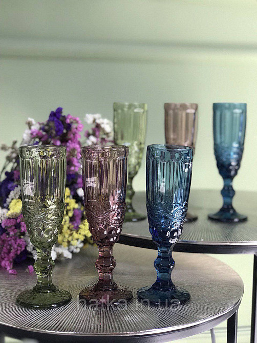 Келих для шампанського Olens «Вінтаж» 180 мл синє скло для дому та ресторанів 01-008 Київ - фото 4