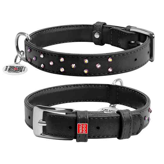 Нашийник для собак шкіряний WAUDOG Glamour з QR паспортом, з клейовими стразами, Ш 25 мм, Дов 3 Коломыя