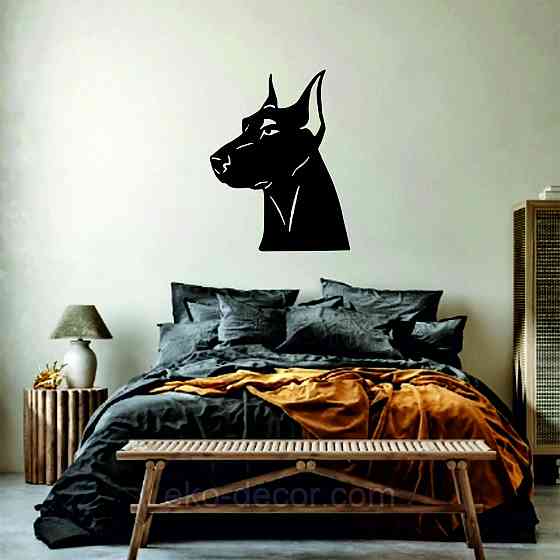 Декоративне настінне Панно «Доберман», Декор на стіну 70*50 см, Чорний Київ