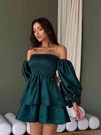 Женское привлекательное стильное праздничное платье королевский атлас Зеленый Одесса