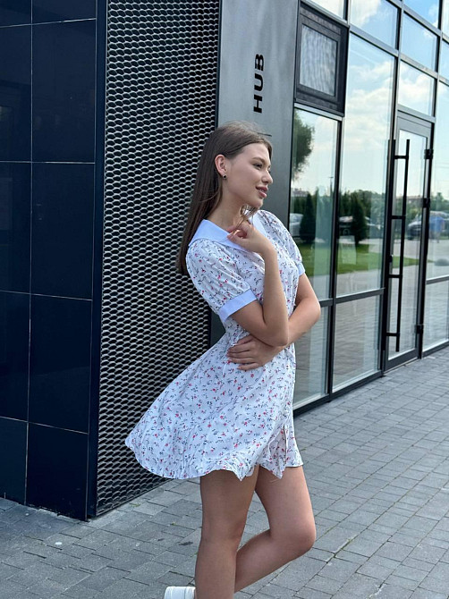 Жіноча міні-сукня з штапелю Рожеві квіти XS-S Харків - фото 3