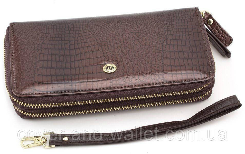 Жіночий коричневий лаковий гаманець із двома блискавками ST Київ - фото 1
