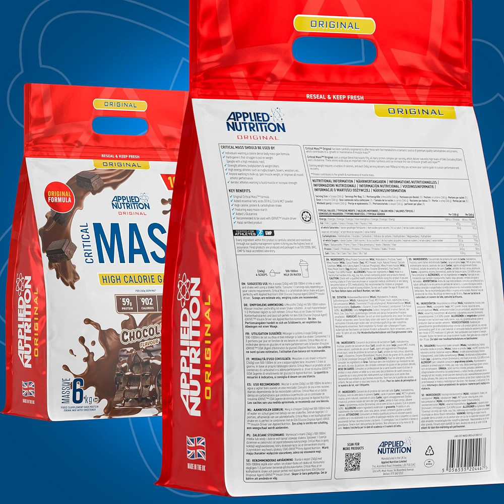 Гейнер Applied Nutrition Original Critical Mass Weight Gainer (6kg - 25 Servings) (Chocolate) Луцьк - фото 2