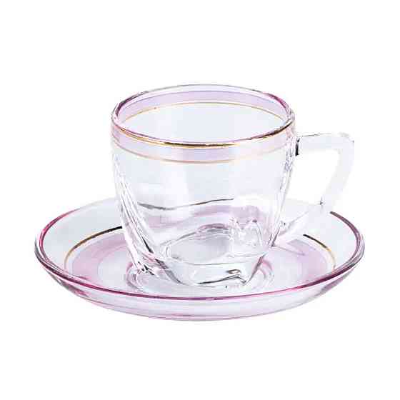 Чашки з блюдцем стеклянные прозрачные набор на 6 персон Розовый HP571 Киев