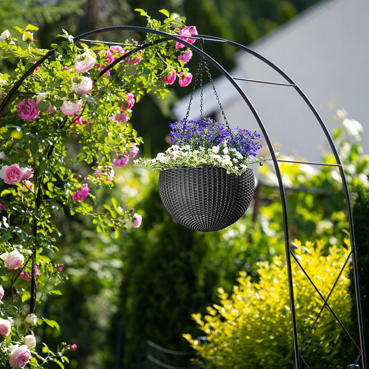 Горшок для растений Keter Rattan hanging sphere с цепками подвесной, антрацит, 8,6 л Киев - изображение 5