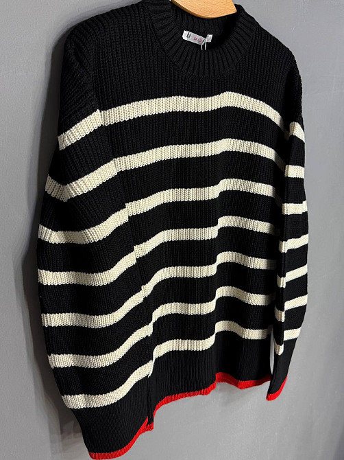 Светр жіночий MIX RAY 6635 смужка оверсайз подовжений вільний крій, чорний, one size Київ - фото 20
