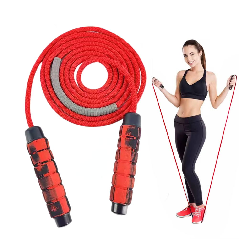 Скакалка для занять спортом гімнастична з плетеним нейлоновим канатом 2.8 м з підшибниками, чорно-червона Кам'янець-Подільський - фото 1