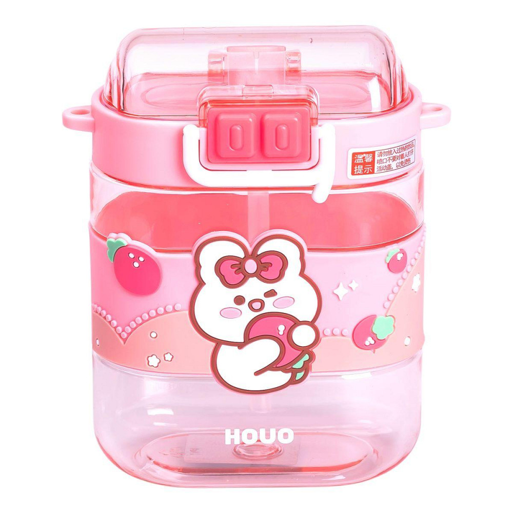 Дитяча пляшка для води з трубочкою і ремінцем 560 мл Рожева Київ - фото 2