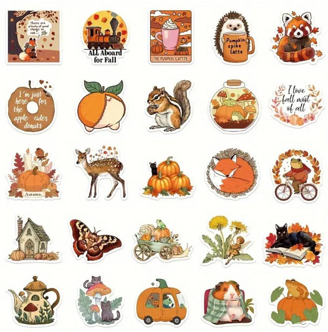 Осінні веселі наклейки з твариними, осінні стікери, Водонепроникні вінілові наклейки для Пляшки Води Київ - фото 5