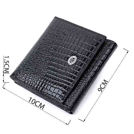 Компактний жіночий гаманець з натуральної лакованої шкіри ST Leather 22688 Чорний Київ