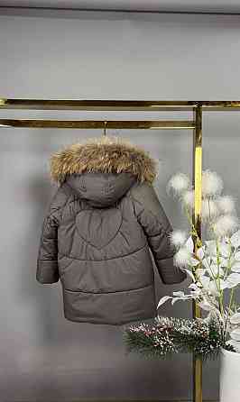 Детская зимняя куртка для девочки с сумкой-муфтой натуральный мех 110,116,122,128,134 Николаев