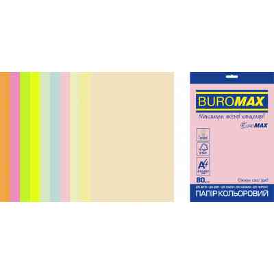Бумага Buromax А4, 80g, PASTEL+NEON, 10colors, 20sh, EUROMAX (BM.2721720E-99) Винница