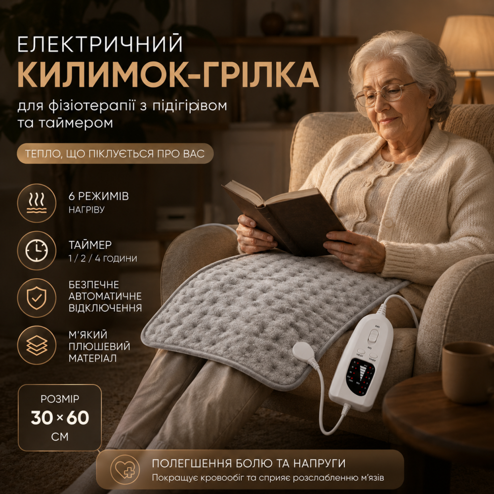 Электрический коврик-грелка для физиотерапии с подогревом и таймером (30х60 см): 6 режимов нагрева для снятия стресса и боли Киев - изображение 1