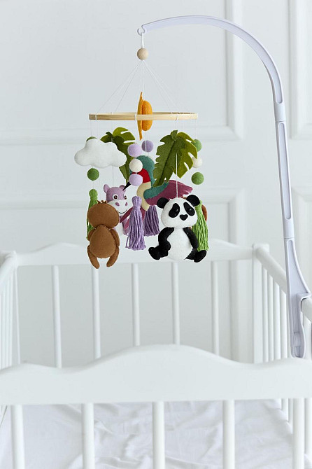 Дитячий мобіль на ліжечко для немовлят WoollyFox "Подорож у джунглі: панда, колібрі, мавпочка, бегем Київ - фото 2