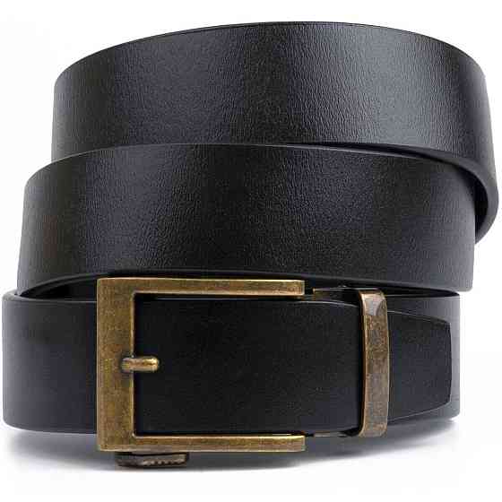 Ремень из натуральной кожи с ретро латунной пряжкой Vintage 20215 Черный Киев