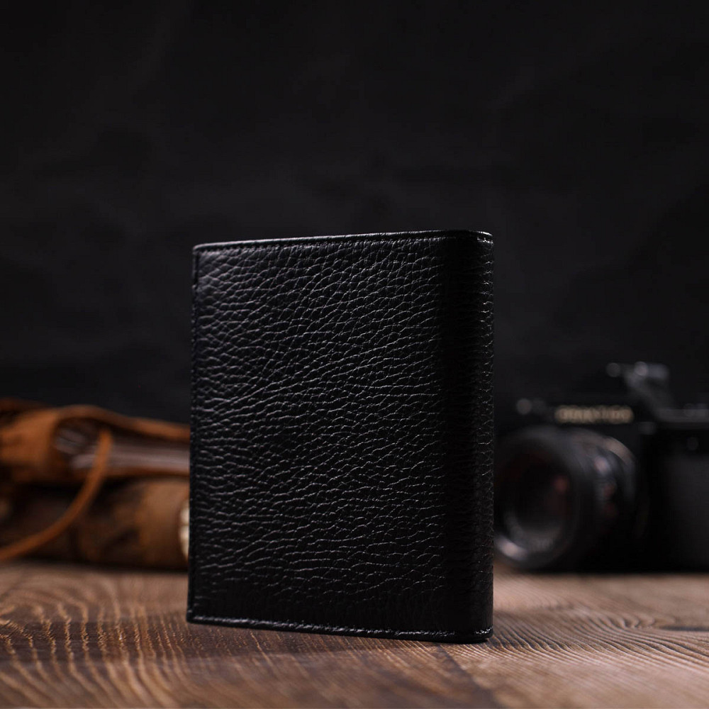Небольшой мужской бумажник из натуральной зернистой кожи без застежки BOND 21988 Черный Киев - изображение 8