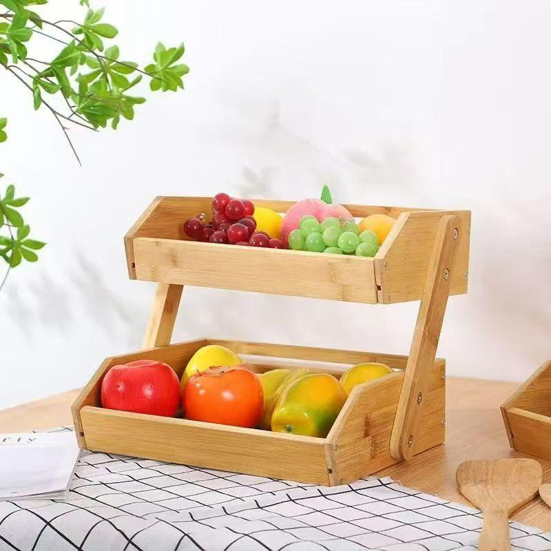 Кухонная этажерка,бамбуковая для фруктов и овощей,95 х 105 х 27 мм двухъярусная деревянная настольная полка Каменец-Подольский - изображение 5