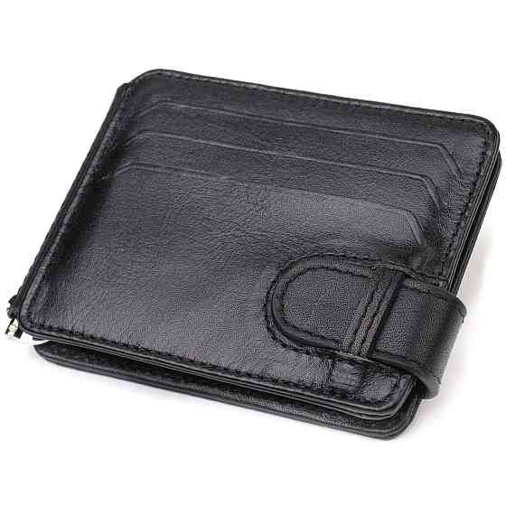 Класичний надійний затискач для грошей з натуральної гладкої шкіри CANPELLINI 21939 Чорний Київ