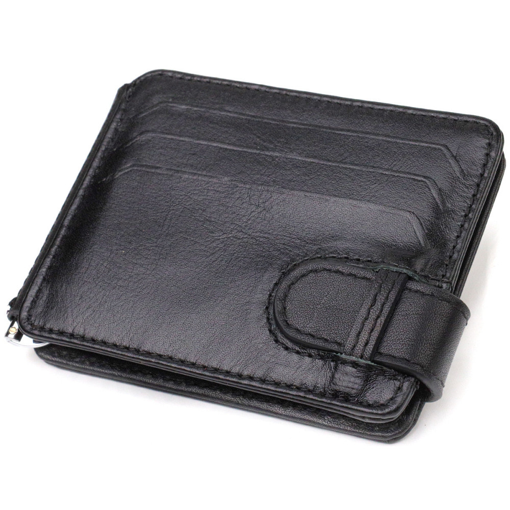 Классический надежный зажим для денег из натуральной гладкой кожи CANPELLINI 21939 Черный Киев - изображение 1