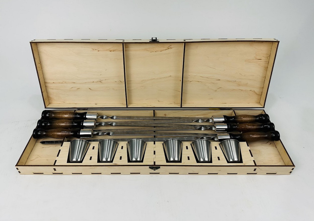 Подарунковий набір шампурів в дерев'яному кейсі (Вуд з чарками) HAPPY DAYS Тернопіль - фото 1