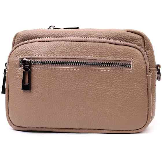 Практичная женская сумка с накладным карманом из натуральной кожи Vintage 22638 Бежевая Киев