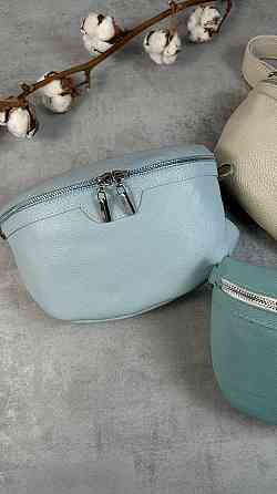 Жіноча шкіряна бананка, сумка з натуральної шкіри, стильна блакитна жіноча сумочкаMasterSem Київ