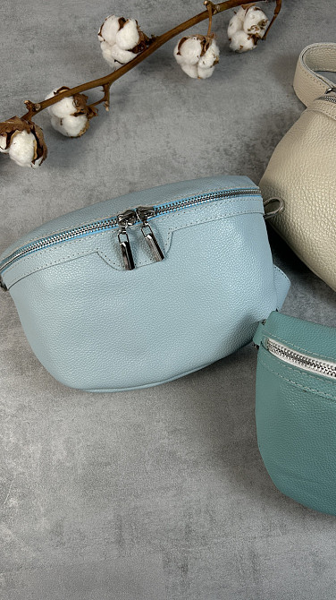 Жіноча шкіряна бананка, сумка з натуральної шкіри, стильна блакитна жіноча сумочкаMasterSem Київ - фото 6