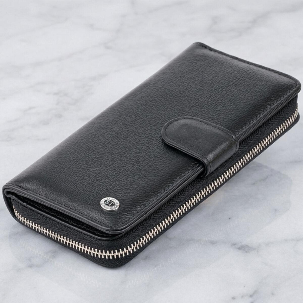 Вертикальный вместительный кошелек из кожи унисекс ST Leather 19300 Черный Киев - изображение 11