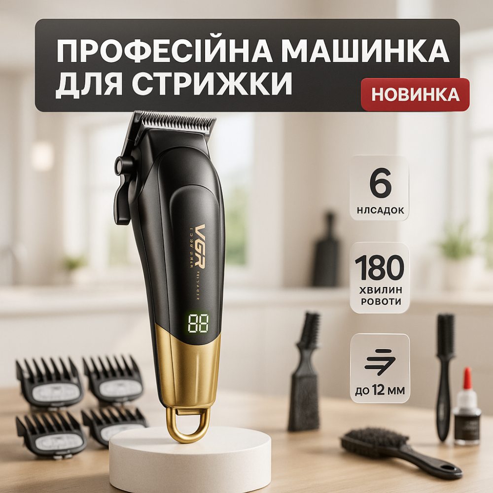 Машинка для стрижки чоловіча VGR, Професійна машинка для стрижки волосся голови, Тример бездротовий GT-63 Львів - фото 13