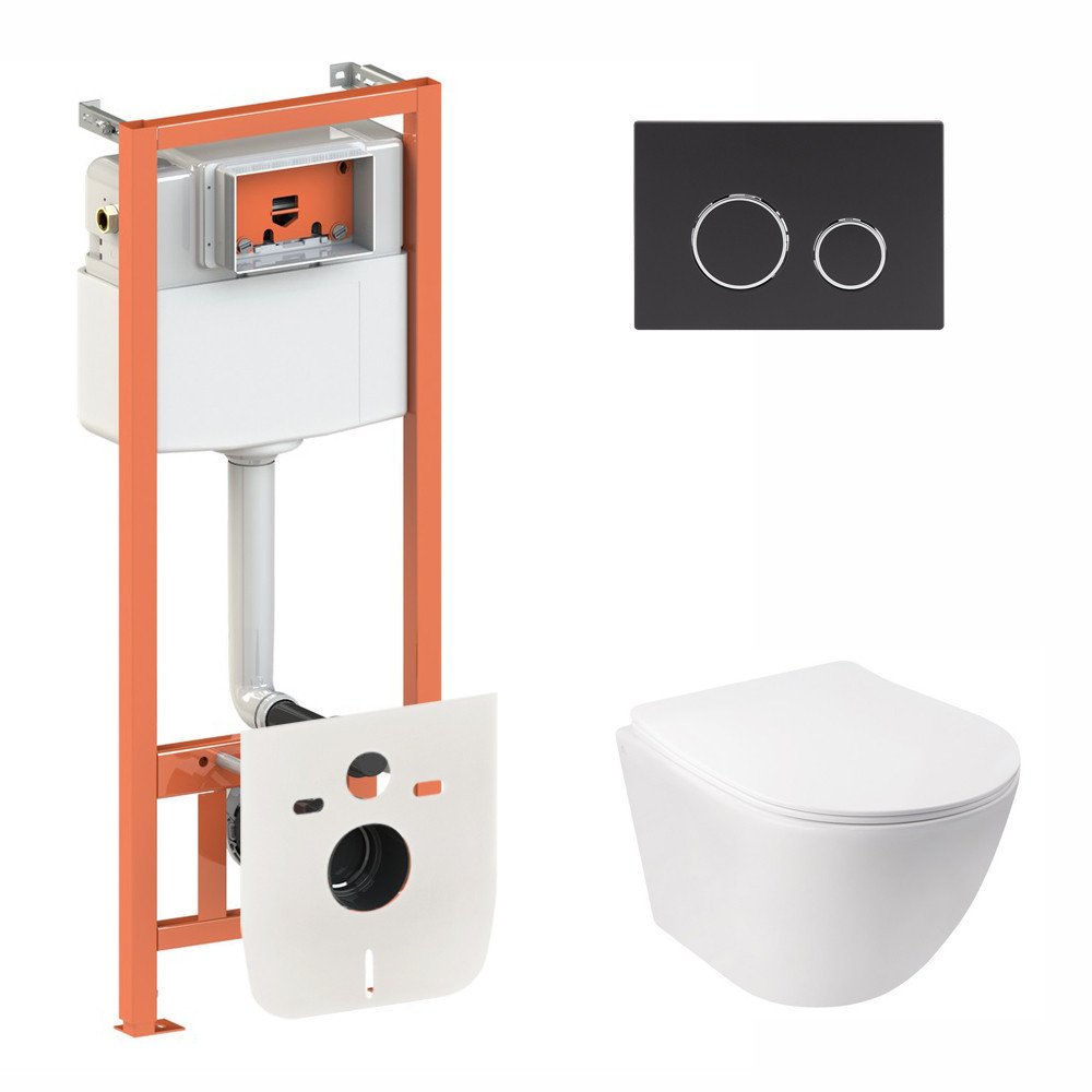 Готове рішення Qtap для ванної кімнати: підвісний унітаз Jay Rimless 520х360х320 + комплект інсталяції Nest 4 в 1 (кругла Київ - фото 1