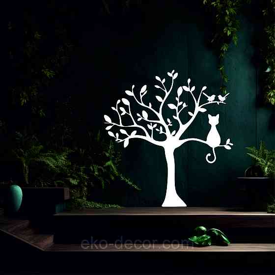 Декоративное настенное Панно «Кот на дереве» Декор на стену 70*66 см, Белый Киев