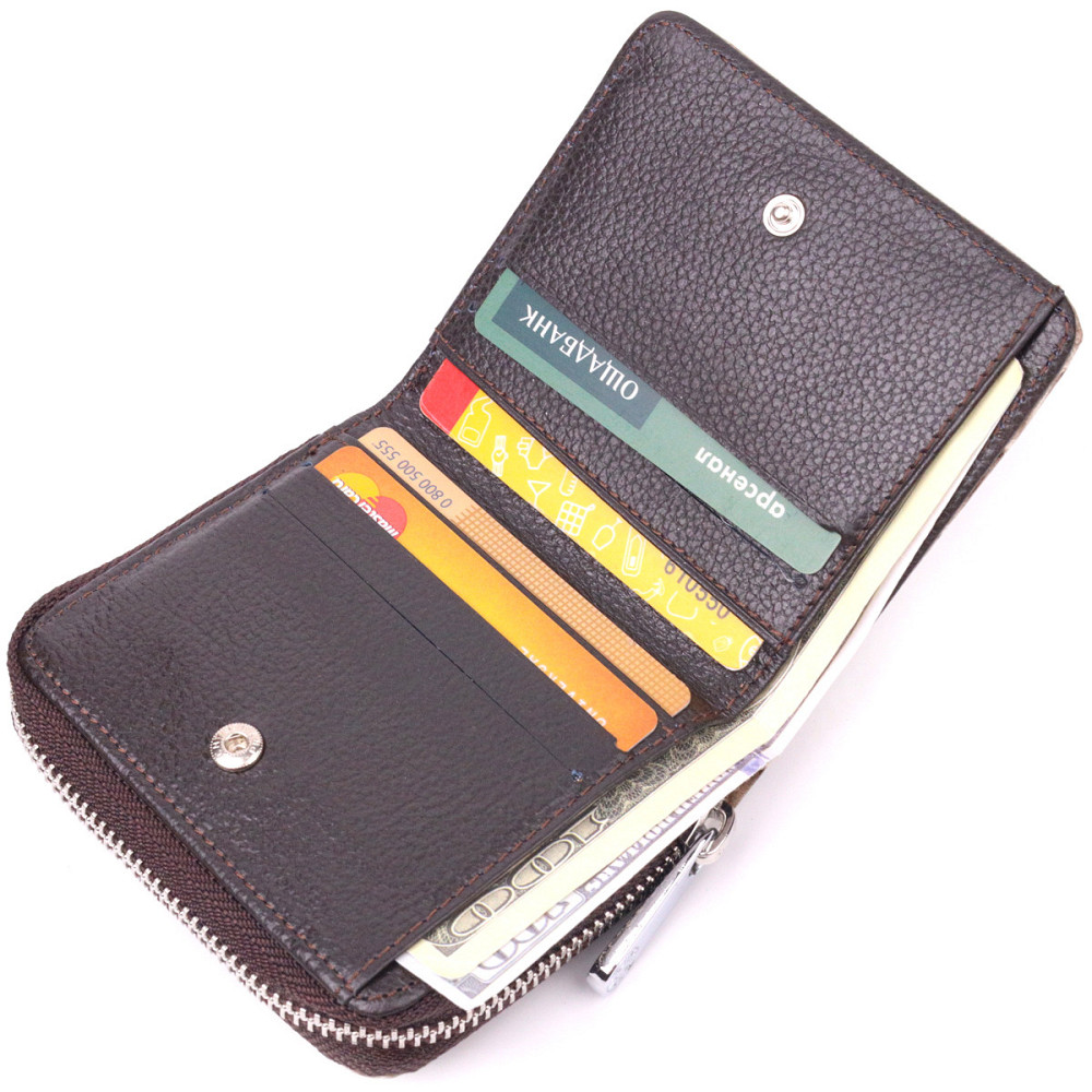 Фактурный женский кошелек с монетницей из натуральной кожи с тиснением под крокодила Бежевый (KARYA) Киев - изображение 10