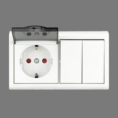 Вимикач накладний 2-кл.+розетка з заземленням з кришкою Харків