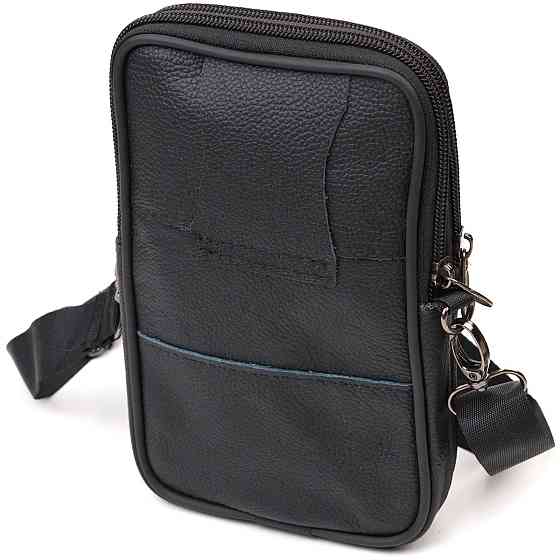 Вертикальная поясная сумка для мужчин из натуральной кожи Черная (Vintage) Киев