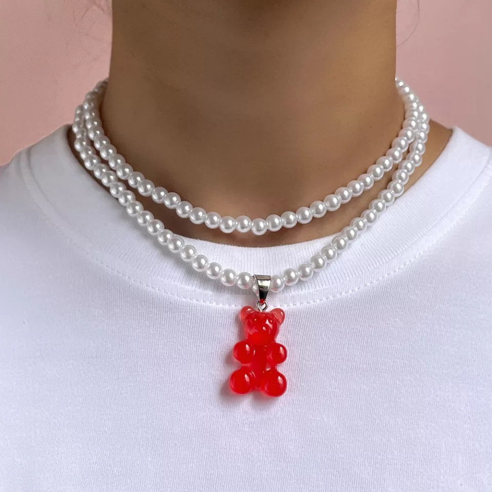 Ожерелье с мармеладным мишкой красным - длина 37см, размер мишки 3*2см Киев - изображение 1