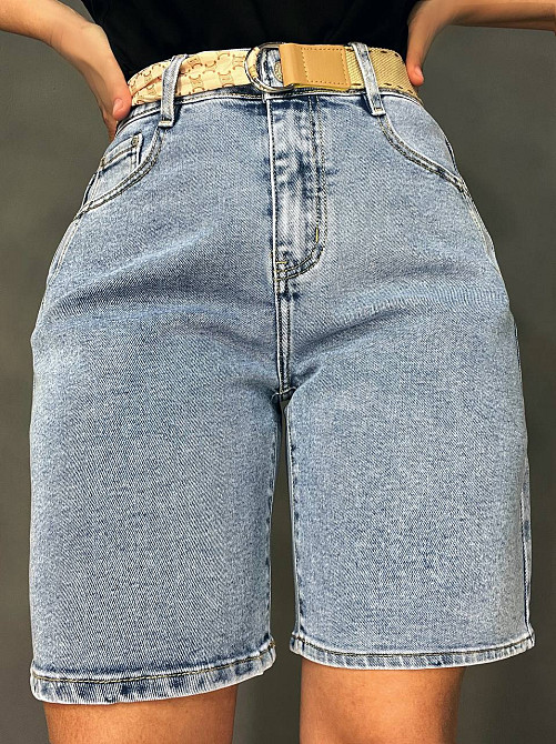 Шорти жіночі джинсові Moss 513 бермуди з високою посадкою і поясом-хусткою блакитні, блакитний, З2, 32, 86 см, 122 см Київ - фото 15