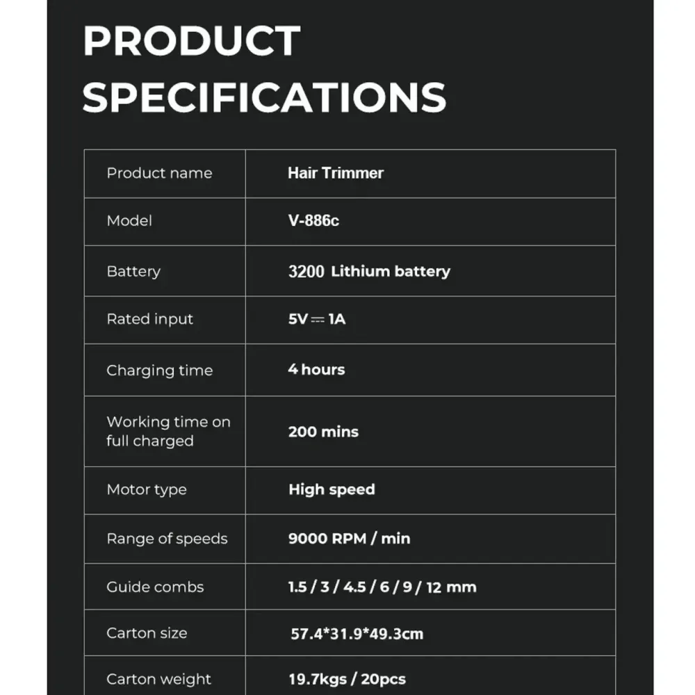 Машинка для стрижки VGR V-886C 9000 об/хв LED дисплей акумуляторна з 6 насадками Одеса - фото 6