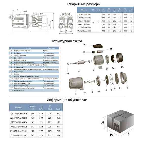 Насос центробежный самовсасывающий 1.5кВт Hmax 54м Qmax 140л/мин LEO 3.0 AJm150L (775378) Ровно