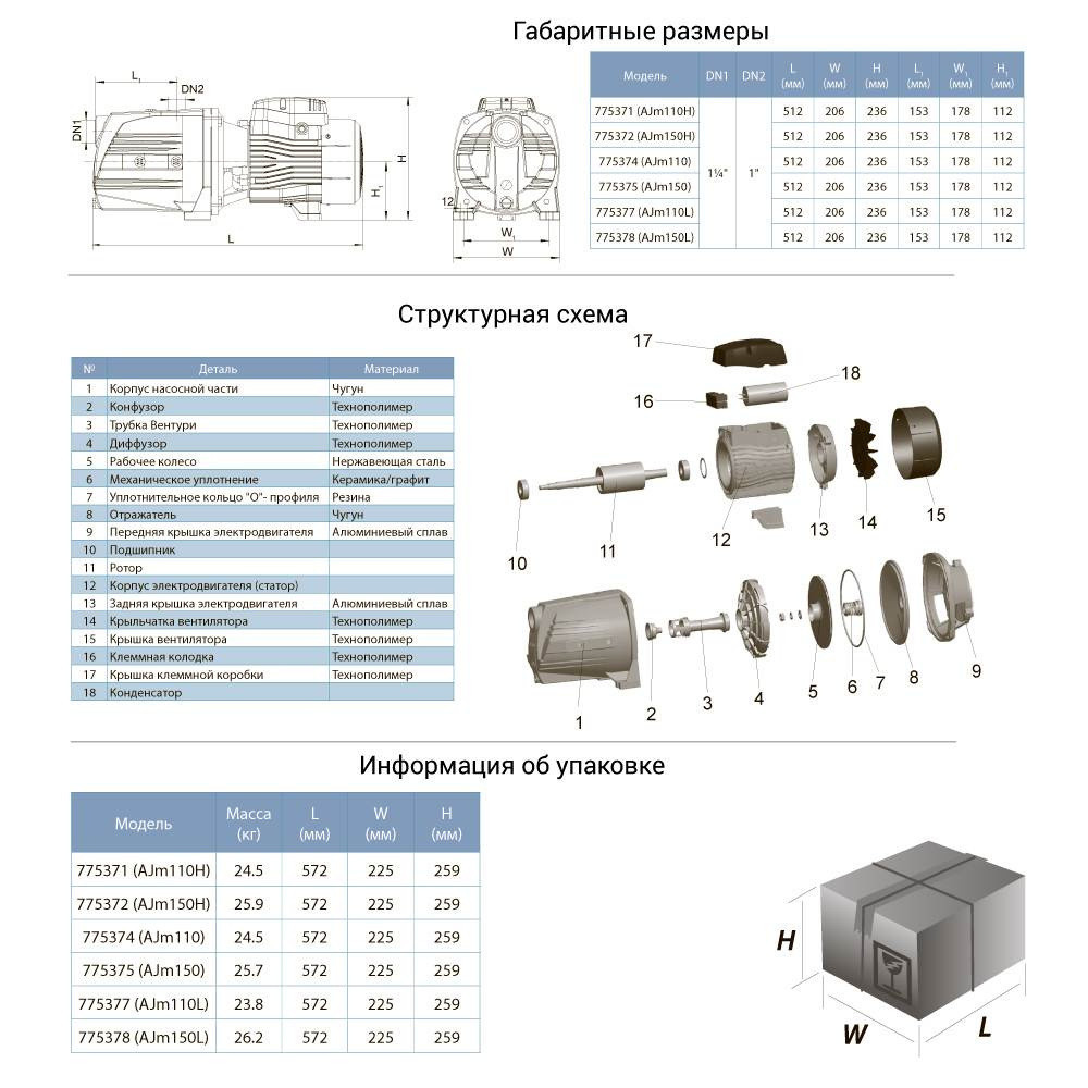 Насос центробежный самовсасывающий 1.5кВт Hmax 54м Qmax 140л/мин LEO 3.0 AJm150L (775378) Ровно - изображение 3