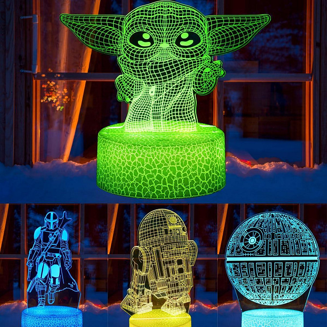 3D ночник Star Wars Baby Yoda, 4 фигуры, подарок фанатам Звездные войны Малыш Йода, Мандалорец, Звез Киев - изображение 1
