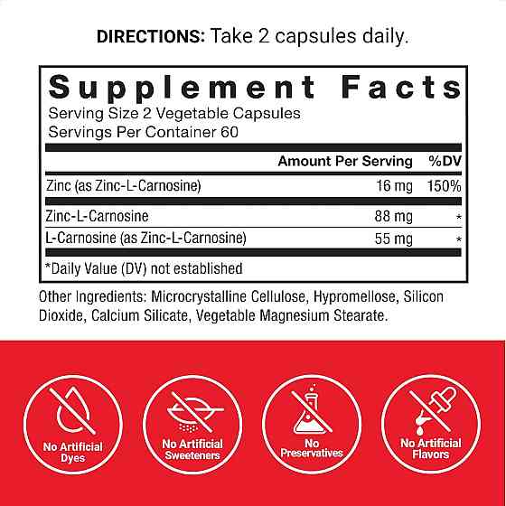 Zinc-L-Carnosine Complex, 120 Vegetable Capsules Луцк