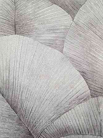 Обои виниловые на флизелине Marburg Kumano 1.06х10 листья темно серые с серебристым 3д лофт 34558 Киев